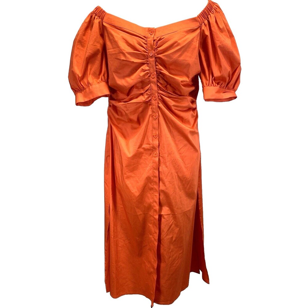 7th Avenue Womens Dress Large Off Shoulder Double Slit Peasant Boho Button-Up